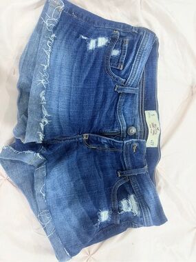 Hollister Frayed Dark Blue Distressed Denim Shorts